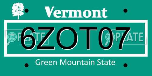 6ZOT07 Vermont License Plate