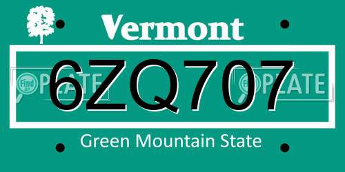 6ZQ707 Vermont License Plate
