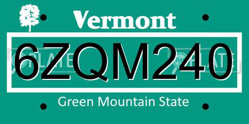 6ZQM240 Vermont License Plate