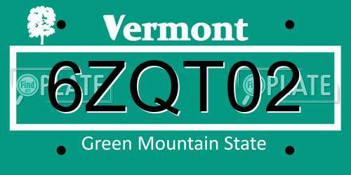 6ZQT02 Vermont License Plate