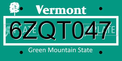 6ZQT047 Vermont License Plate