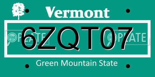 6ZQT07 Vermont License Plate