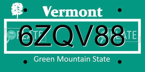 6ZQV88 Vermont License Plate