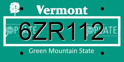 6ZR112 Vermont License Plate