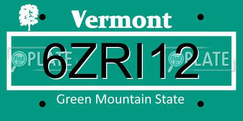6ZRI12 Vermont License Plate