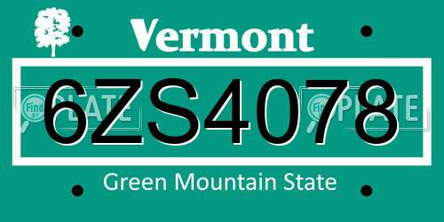 6ZS4078 Vermont License Plate