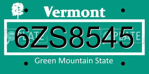 6ZS8545 Vermont License Plate