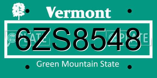 6ZS8548 Vermont License Plate