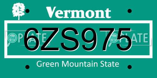 6ZS975 Vermont License Plate