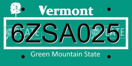 6ZSA025 Vermont License Plate