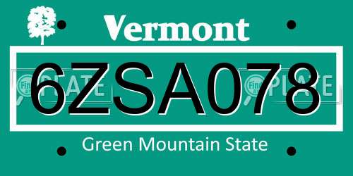 6ZSA078 Vermont License Plate