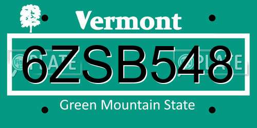 6ZSB548 Vermont License Plate