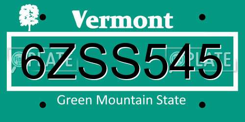 6ZSS545 Vermont License Plate