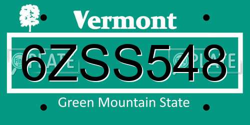 6ZSS548 Vermont License Plate