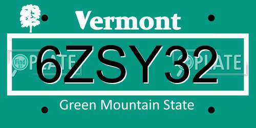 6ZSY32 Vermont License Plate