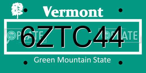 6ZTC44 Vermont License Plate
