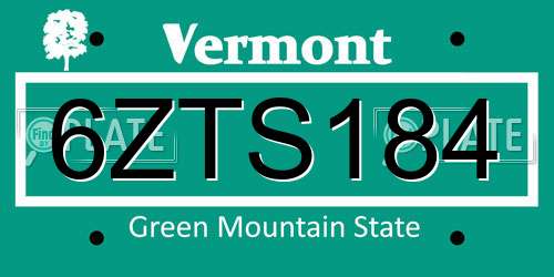 6ZTS184 Vermont License Plate
