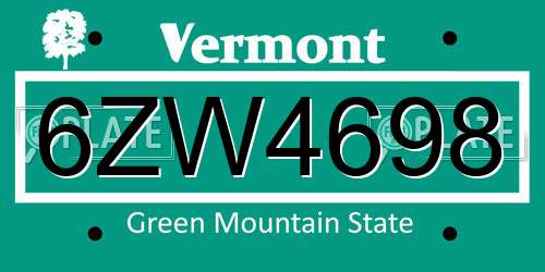 6ZW4698 Vermont License Plate