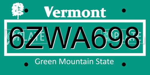6ZWA698 Vermont License Plate