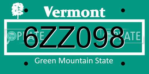 6ZZ098 Vermont License Plate