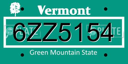 6ZZ5154 Vermont License Plate