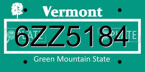 6ZZ5184 Vermont License Plate