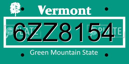 6ZZ8154 Vermont License Plate
