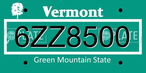 6ZZ8500 Vermont License Plate