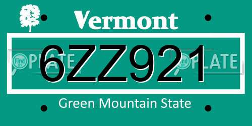 6ZZ921 Vermont License Plate