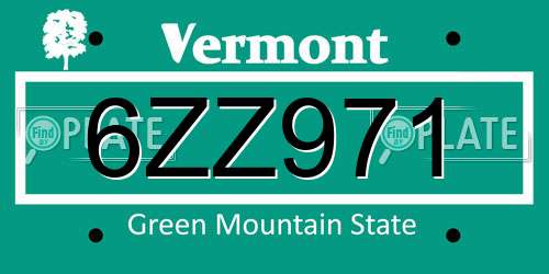 6ZZ971 Vermont License Plate