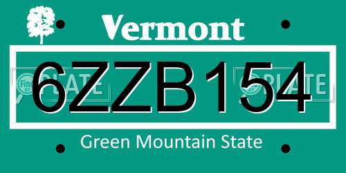 6ZZB154 Vermont License Plate