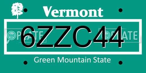 6ZZC44 Vermont License Plate