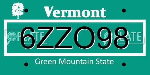 6ZZO98 Vermont License Plate