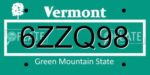 6ZZQ98 Vermont License Plate