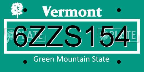 6ZZS154 Vermont License Plate
