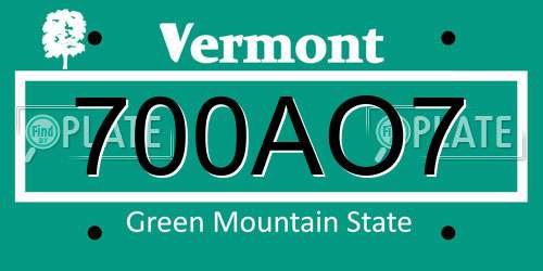 700AO7 Vermont License Plate