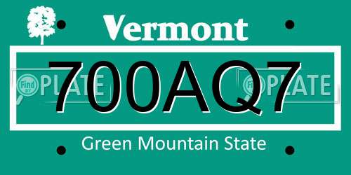 700AQ7 Vermont License Plate