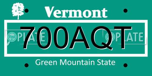 700AQT Vermont License Plate