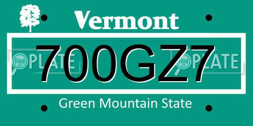 700GZ7 Vermont License Plate