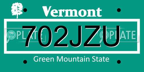 702JZU Vermont License Plate