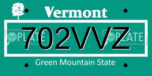 702VVZ Vermont License Plate