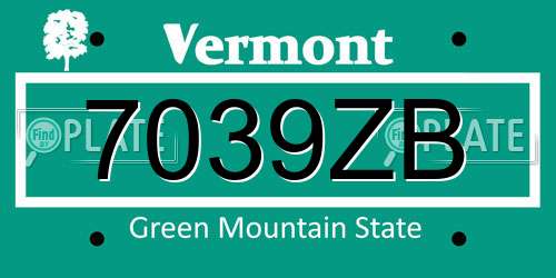 7039ZB Vermont License Plate