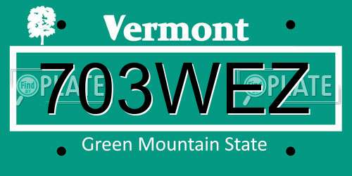 703WEZ Vermont License Plate
