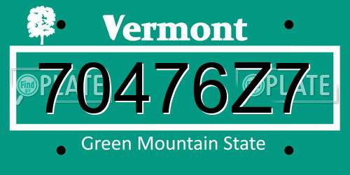 70476Z7 Vermont License Plate