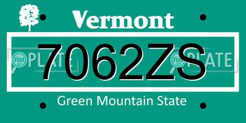 7062ZS Vermont License Plate