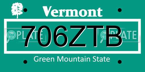 706ZTB Vermont License Plate