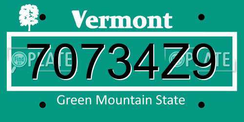 70734Z9 Vermont License Plate