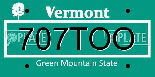 707TOO Vermont License Plate