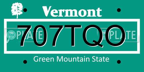 707TQO Vermont License Plate