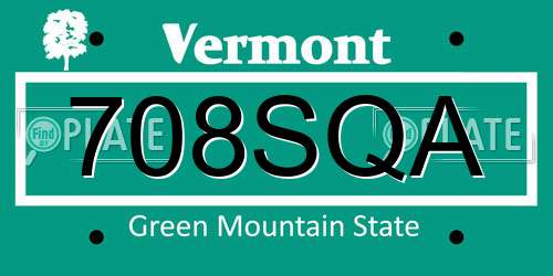 708SQA Vermont License Plate